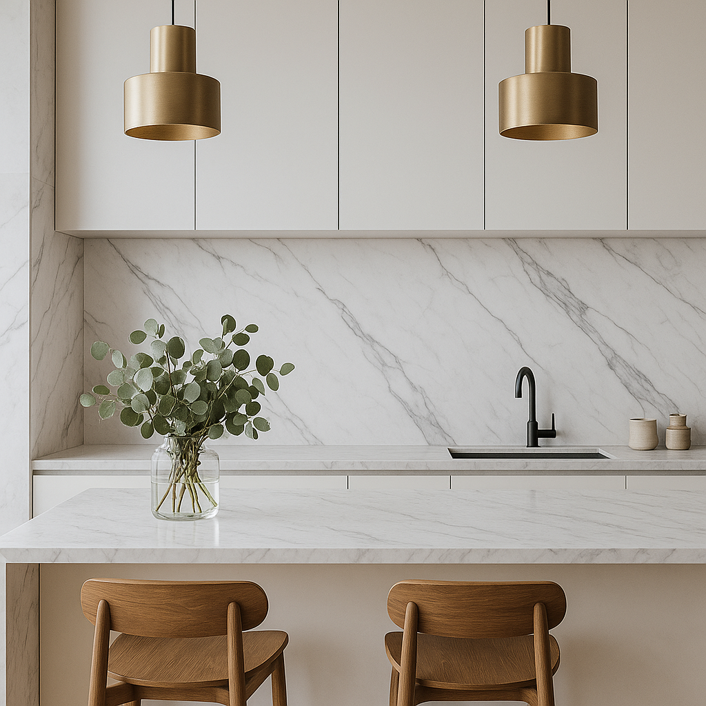 Bianco Carrara PVC wall panel lifestyle render